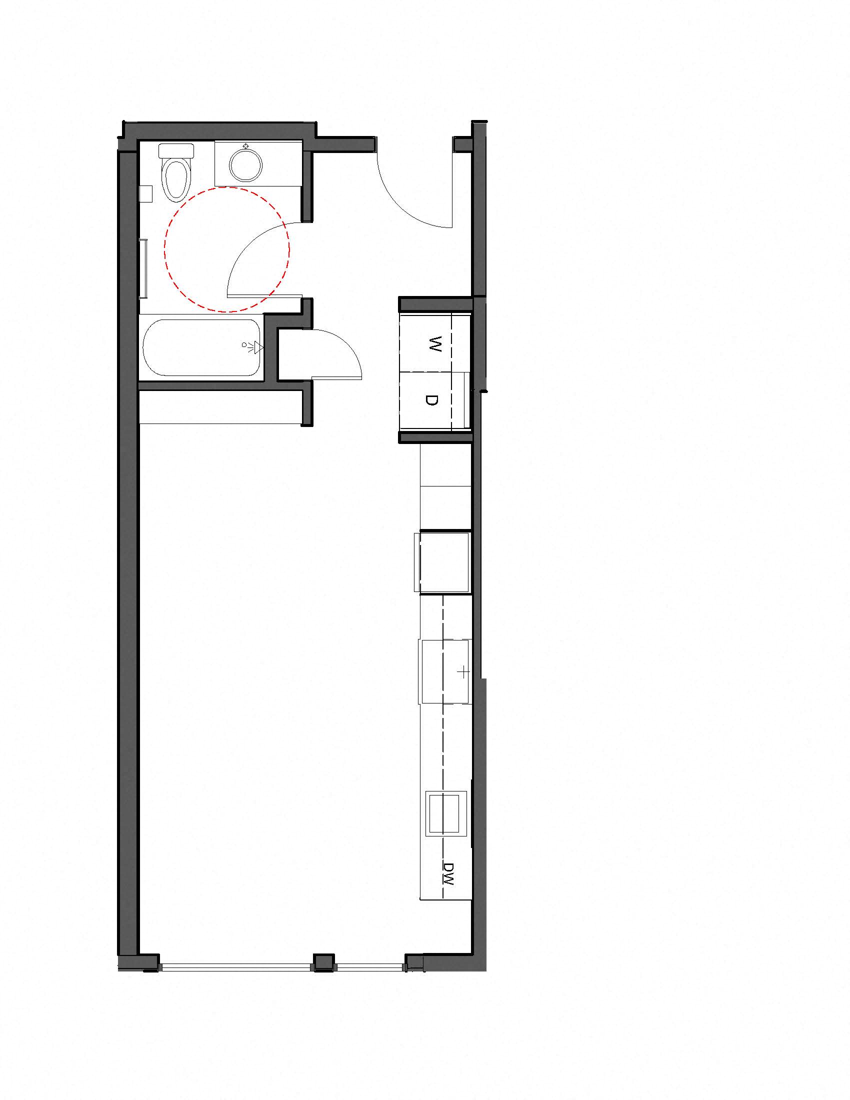 Floor plan for studio, 1 bath, 489 sqft